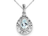 Sterling Silver Light Aquamarine Drop Pendant Necklace with Chain (1/2 Carat ctw)